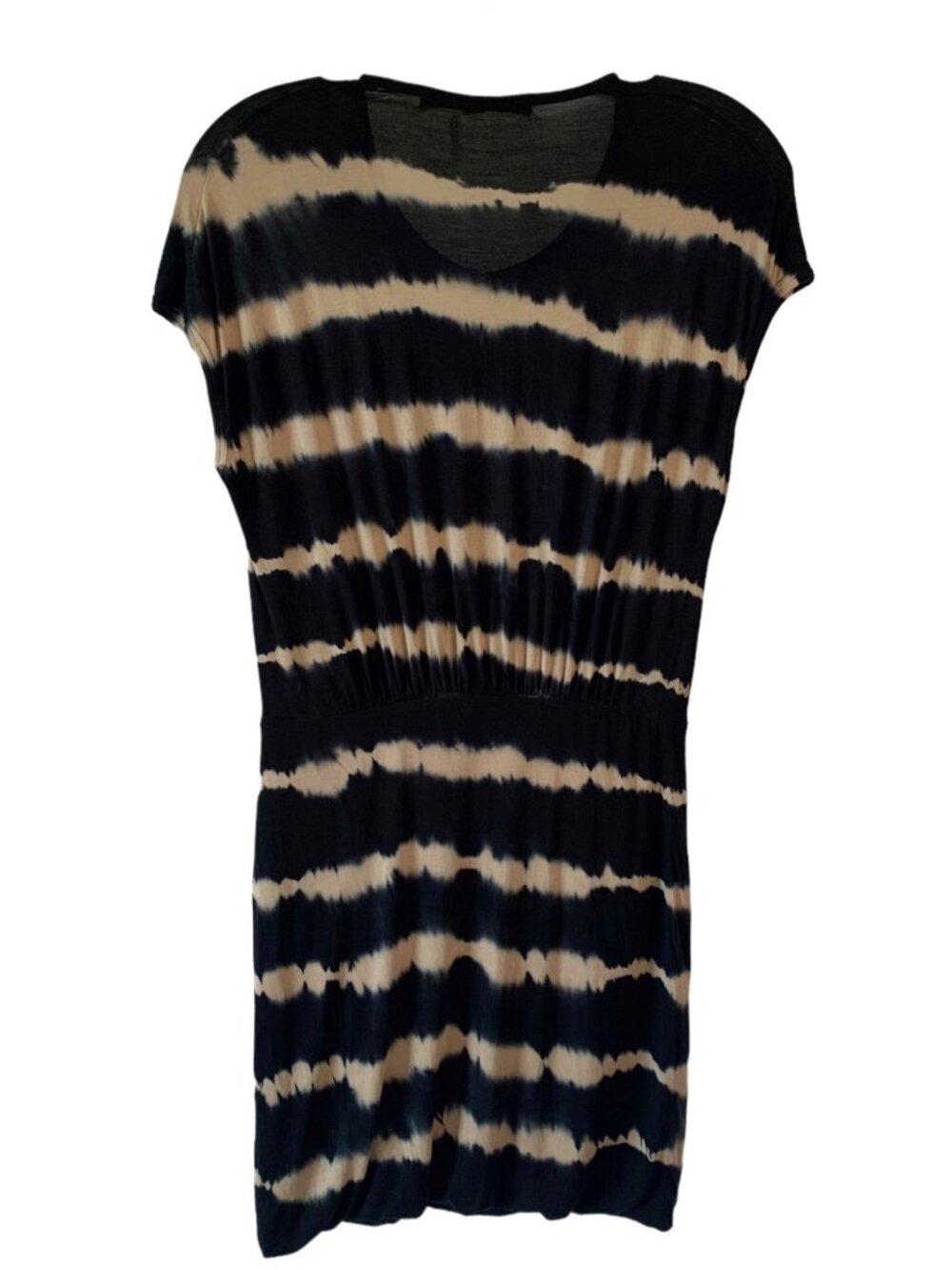 YOUNG, FABULOUS and BROKE Black + Tan Tie-Dye Cap Sleeve Knit Mini Dress Small - Picture 6 of 7